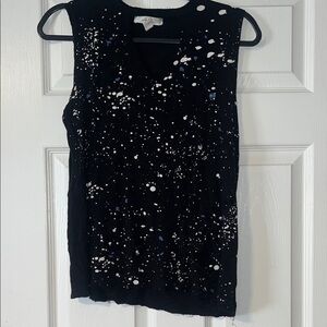 Sleeveless Black Paint-Splatter V-Neck Top